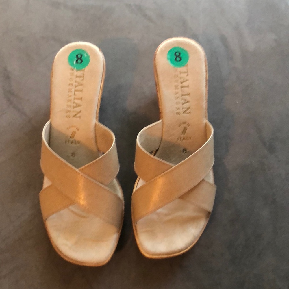 Tan leather wedge heels